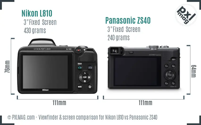Nikon L810 vs Panasonic ZS40 Screen and Viewfinder comparison