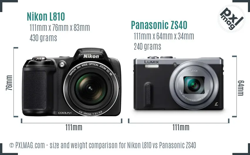 Nikon L810 vs Panasonic ZS40 size comparison
