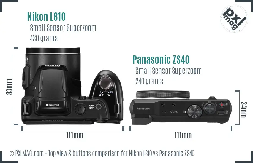 Nikon L810 vs Panasonic ZS40 top view buttons comparison
