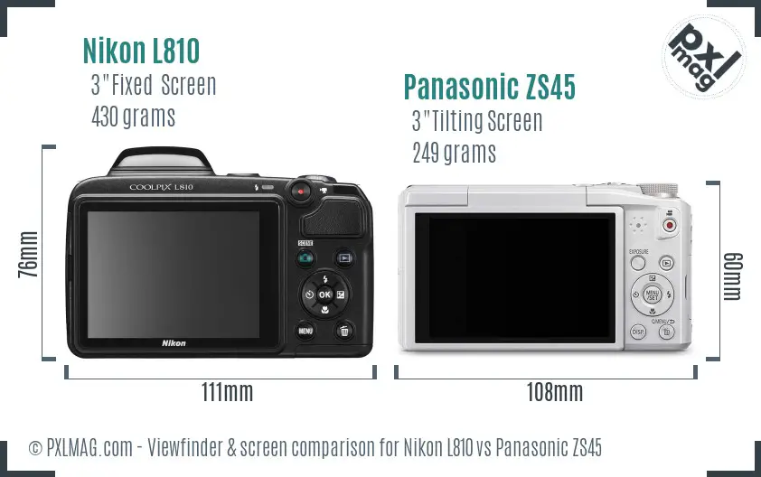 Nikon L810 vs Panasonic ZS45 Screen and Viewfinder comparison