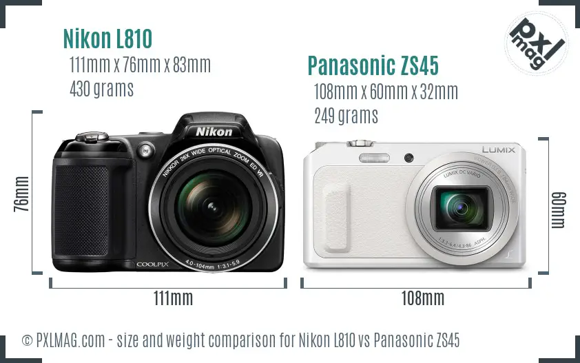 Nikon L810 vs Panasonic ZS45 size comparison