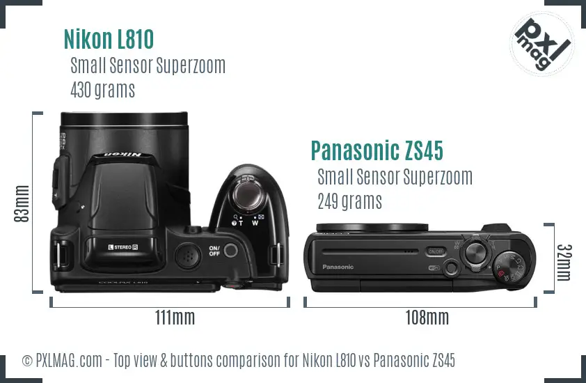 Nikon L810 vs Panasonic ZS45 top view buttons comparison