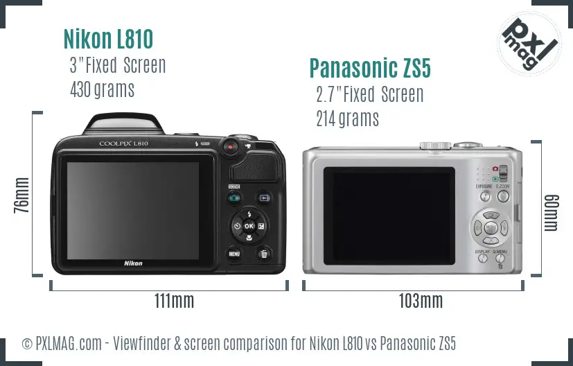 Nikon L810 vs Panasonic ZS5 Screen and Viewfinder comparison