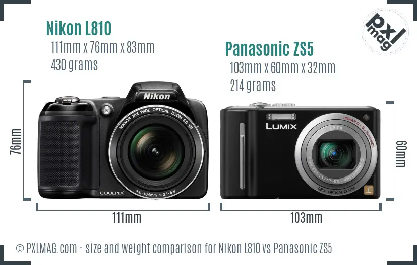 Nikon L810 vs Panasonic ZS5 size comparison