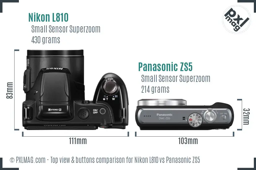 Nikon L810 vs Panasonic ZS5 top view buttons comparison