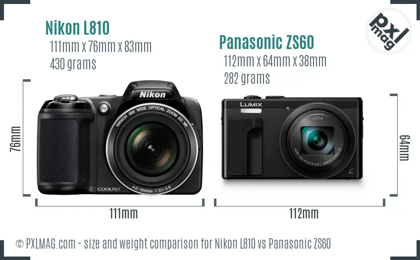 Nikon L810 vs Panasonic ZS60 size comparison