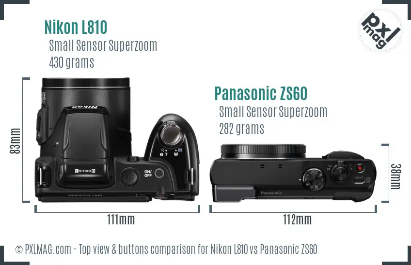 Nikon L810 vs Panasonic ZS60 top view buttons comparison