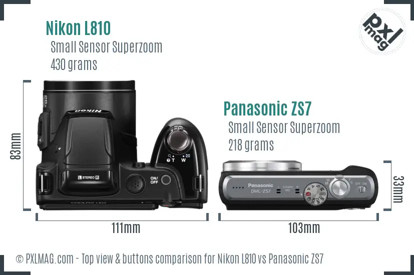 Nikon L810 vs Panasonic ZS7 top view buttons comparison