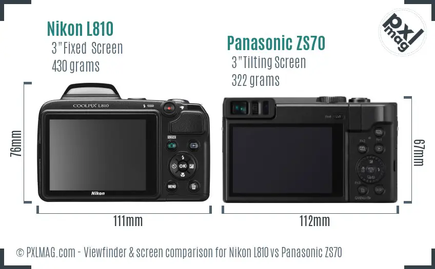 Nikon L810 vs Panasonic ZS70 Screen and Viewfinder comparison