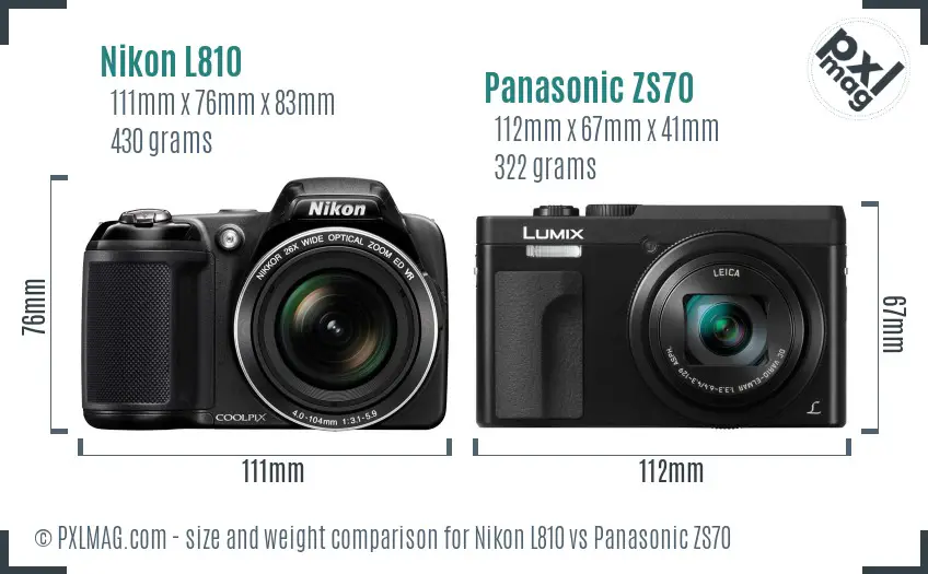 Nikon L810 vs Panasonic ZS70 size comparison