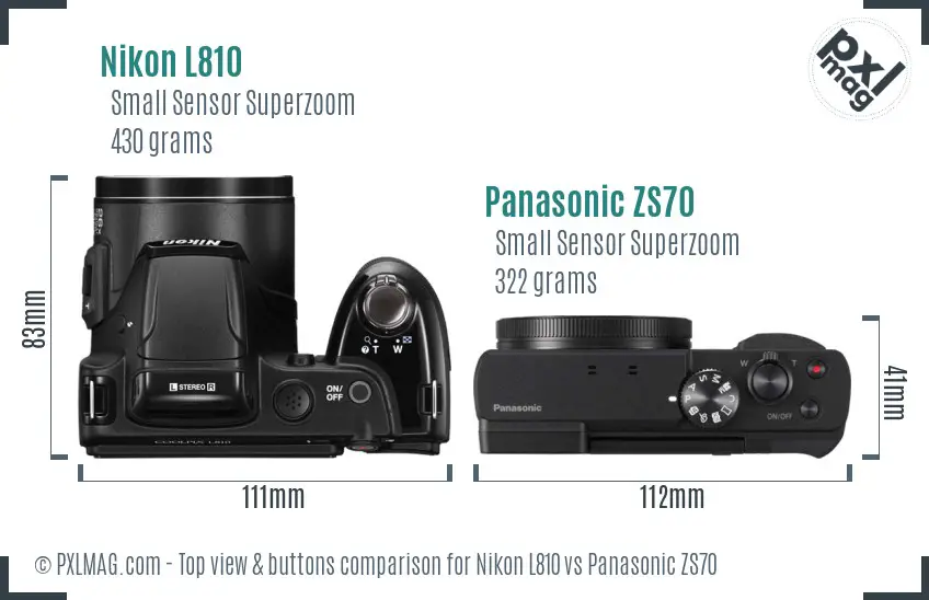 Nikon L810 vs Panasonic ZS70 top view buttons comparison