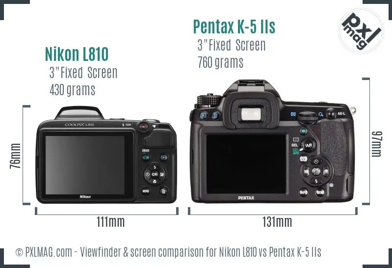 Nikon L810 vs Pentax K-5 IIs Screen and Viewfinder comparison