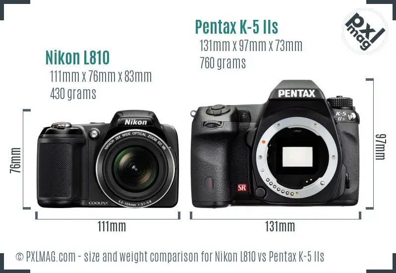 Nikon L810 vs Pentax K-5 IIs size comparison