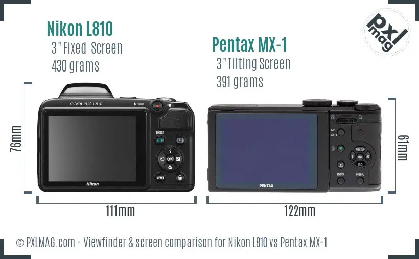 Nikon L810 vs Pentax MX-1 Screen and Viewfinder comparison