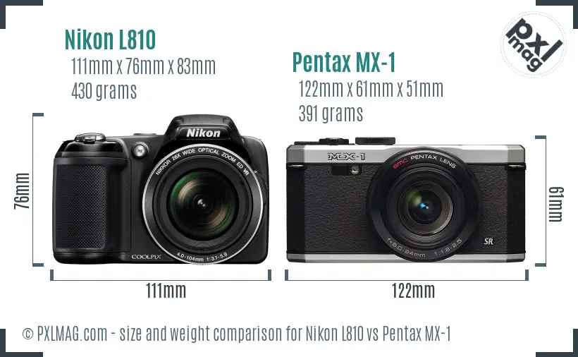 Nikon L810 vs Pentax MX-1 size comparison