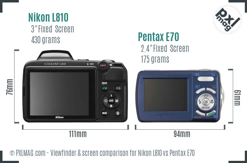 Nikon L810 vs Pentax E70 Screen and Viewfinder comparison