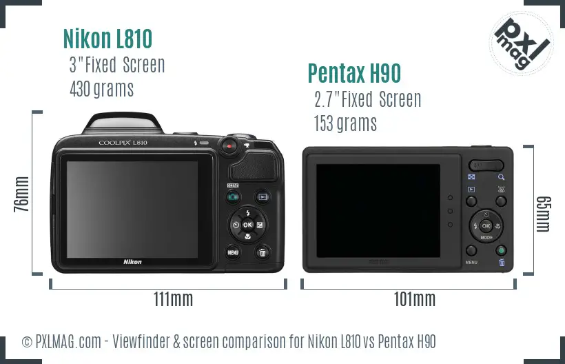 Nikon L810 vs Pentax H90 Screen and Viewfinder comparison