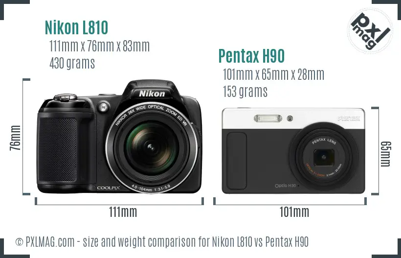 Nikon L810 vs Pentax H90 size comparison