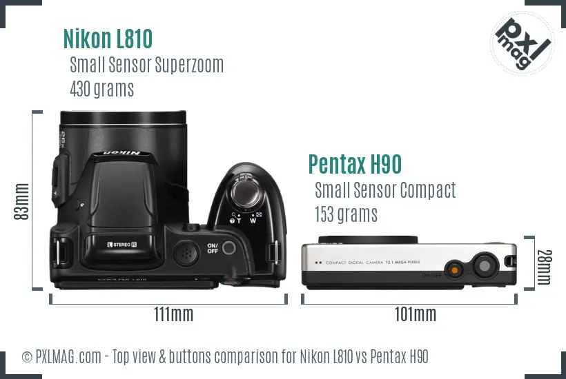 Nikon L810 vs Pentax H90 top view buttons comparison