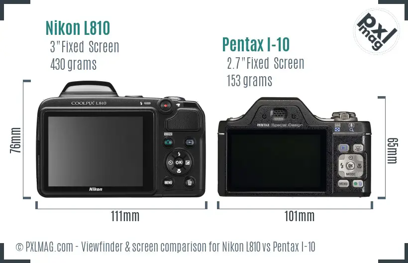 Nikon L810 vs Pentax I-10 Screen and Viewfinder comparison