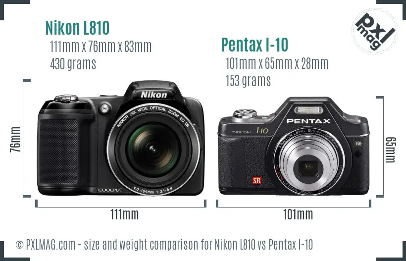 Nikon L810 vs Pentax I-10 size comparison