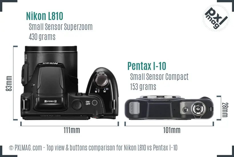 Nikon L810 vs Pentax I-10 top view buttons comparison