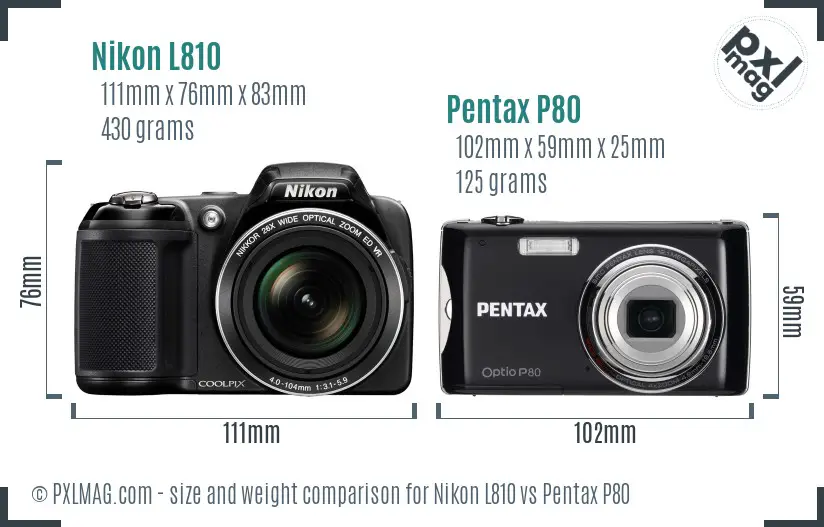 Nikon L810 vs Pentax P80 size comparison