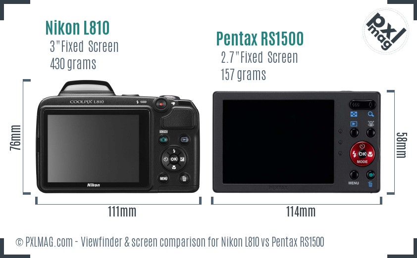 Nikon L810 vs Pentax RS1500 Screen and Viewfinder comparison