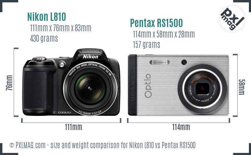Nikon L810 vs Pentax RS1500 size comparison Nikon L810 vs Pentax RS1500 size comparison