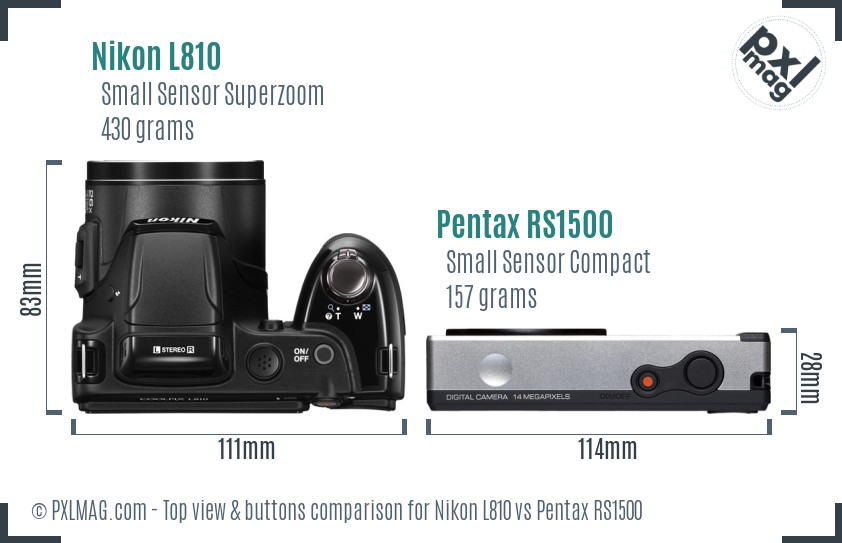 Nikon L810 vs Pentax RS1500 top view buttons comparison