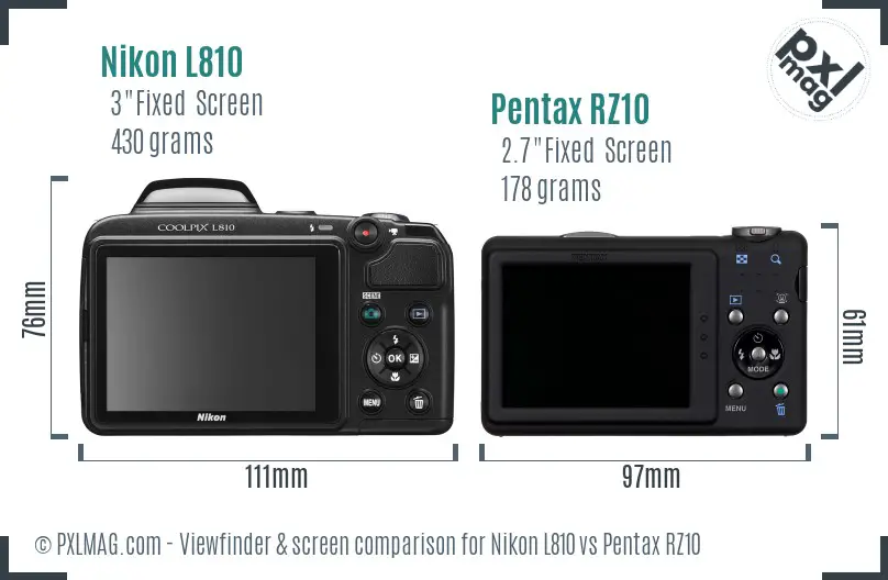 Nikon L810 vs Pentax RZ10 Screen and Viewfinder comparison
