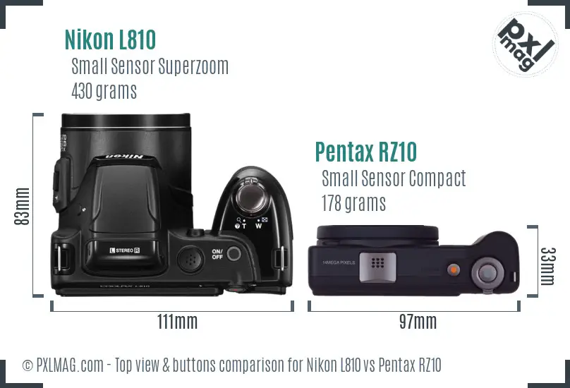 Nikon L810 vs Pentax RZ10 top view buttons comparison