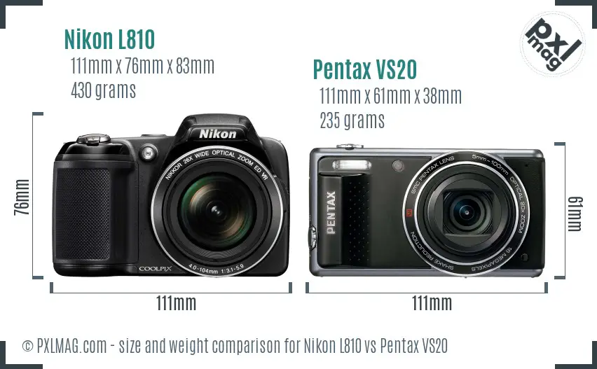 Nikon L810 vs Pentax VS20 size comparison Nikon L810 vs Pentax VS20 size comparison