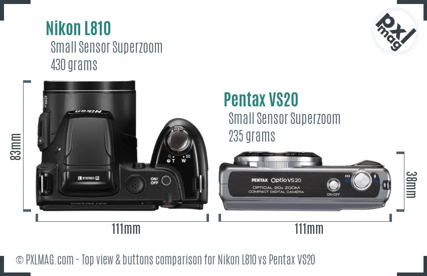 Nikon L810 vs Pentax VS20 top view buttons comparison