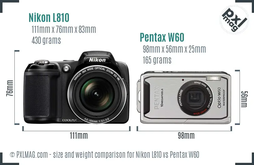 Nikon L810 vs Pentax W60 size comparison