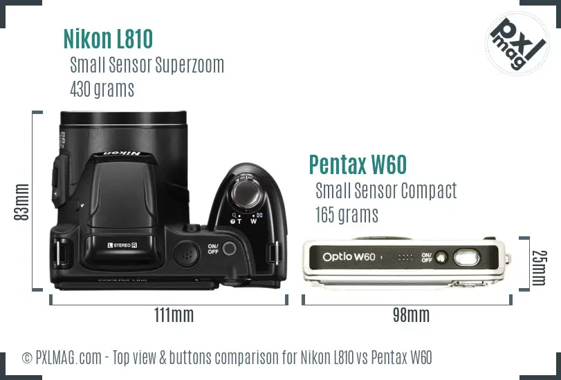 Nikon L810 vs Pentax W60 top view buttons comparison