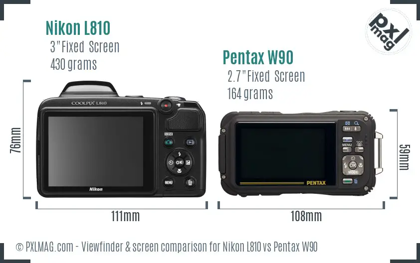 Nikon L810 vs Pentax W90 Screen and Viewfinder comparison