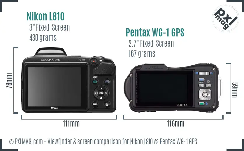 Nikon L810 vs Pentax WG-1 GPS Screen and Viewfinder comparison