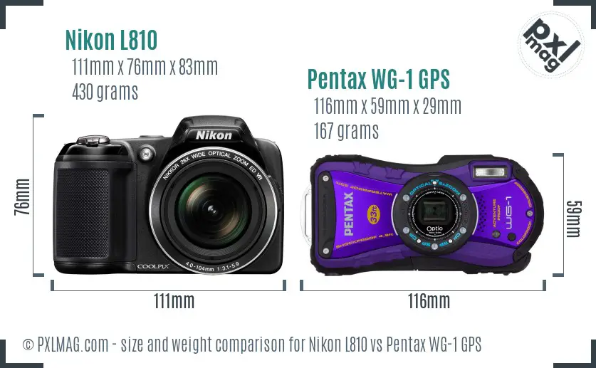 Nikon L810 vs Pentax WG-1 GPS size comparison