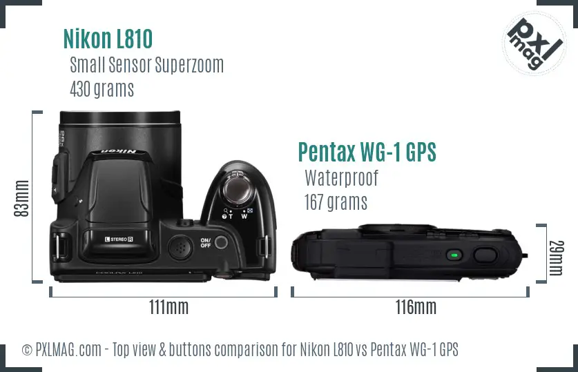Nikon L810 vs Pentax WG-1 GPS top view buttons comparison