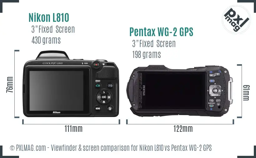 Nikon L810 vs Pentax WG-2 GPS Screen and Viewfinder comparison