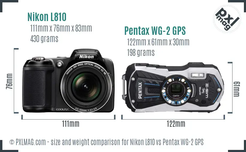 Nikon L810 vs Pentax WG-2 GPS size comparison