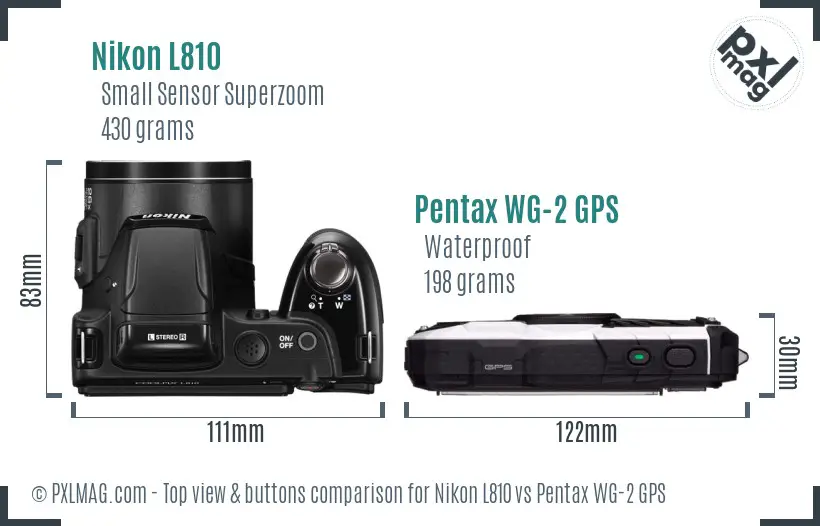 Nikon L810 vs Pentax WG-2 GPS top view buttons comparison