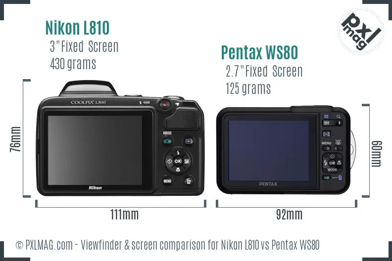 Nikon L810 vs Pentax WS80 Screen and Viewfinder comparison Nikon L810 vs Pentax WS80 Screen and Viewfinder comparison
