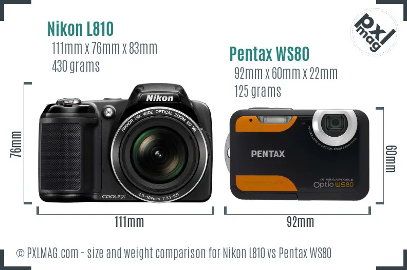 Nikon L810 vs Pentax WS80 size comparison Nikon L810 vs Pentax WS80 size comparison