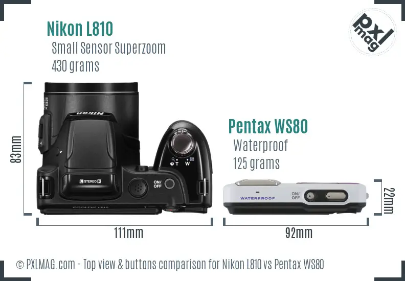 Nikon L810 vs Pentax WS80 top view buttons comparison Nikon L810 vs Pentax WS80 top view buttons comparison