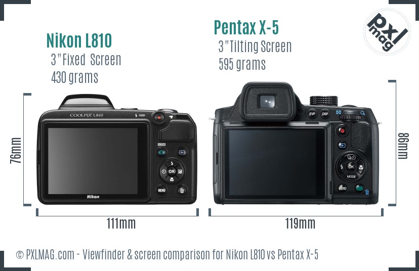 Nikon L810 vs Pentax X-5 Screen and Viewfinder comparison