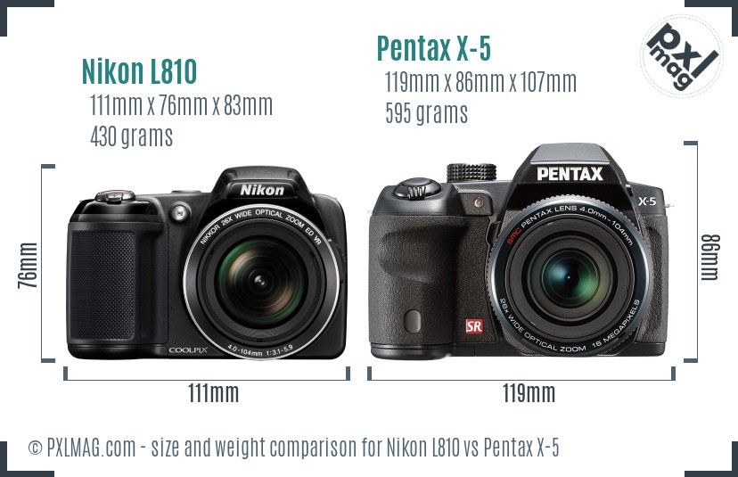 Nikon L810 vs Pentax X-5 size comparison Nikon L810 vs Pentax X-5 size comparison