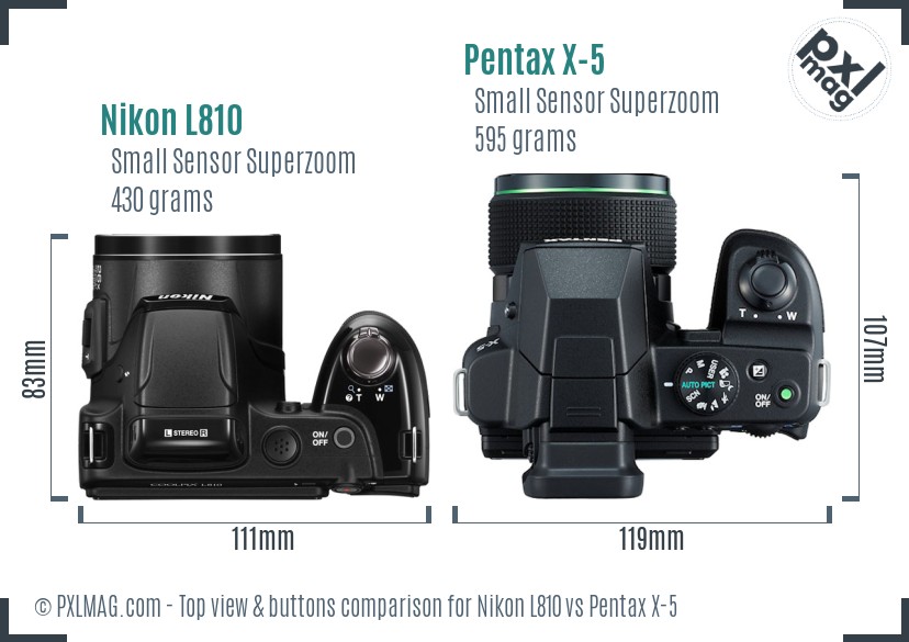 Nikon L810 vs Pentax X-5 top view buttons comparison