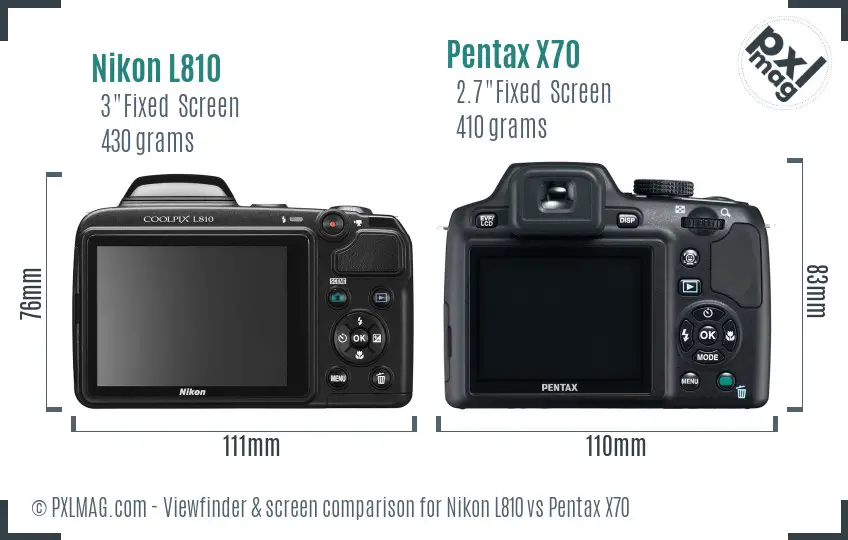 Nikon L810 vs Pentax X70 Screen and Viewfinder comparison